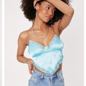 LAST CHANCE - NastyGal Satin Lace Trim Bandana Crop Top NWT